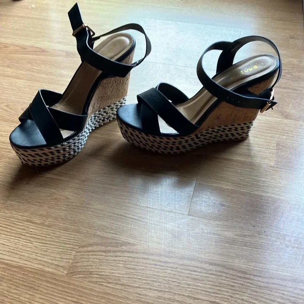 Bamboo Choice Women’s Fabric Lace Wedge Platform Sandals, Black Size 41